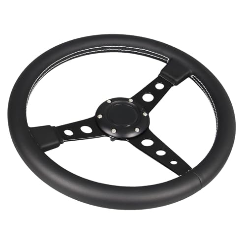 GONMOT Car Drift Flat Steering Wheel Black Leather Grip 14inch/350mm Racing Sport Steering Wheel with White Stitching - Image 2