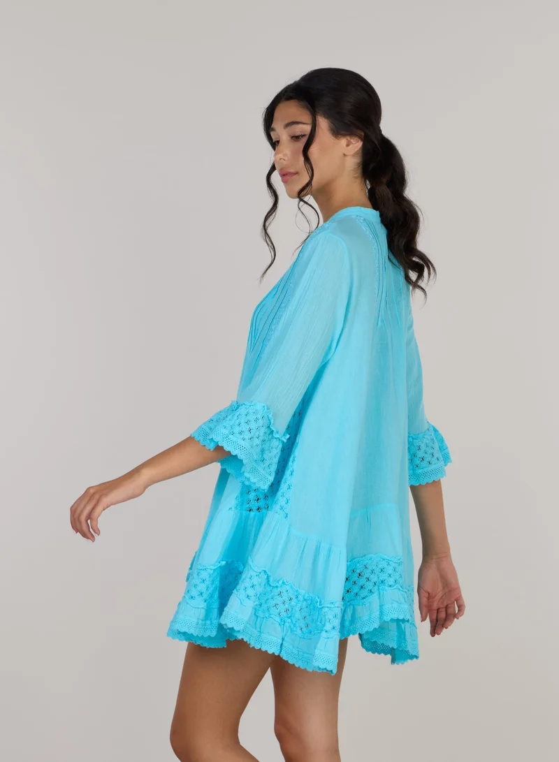 Just Nature bright blue Embroidered Short Tunic Dress for Women | Best Price UAE