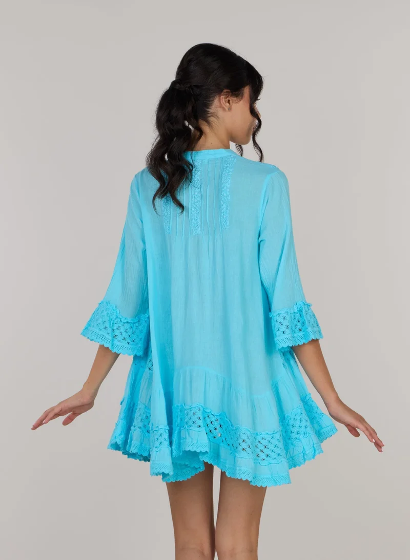 Just Nature bright blue Embroidered Short Tunic Dress for Women | Best Price UAE