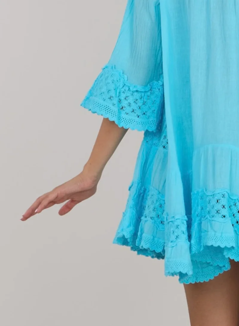 Just Nature bright blue Embroidered Short Tunic Dress for Women | Best Price UAE