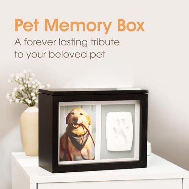 Pearhead Pet Memory Box & Urn – Black Solid Wood with Clay Paw-Print Kit - Image 4