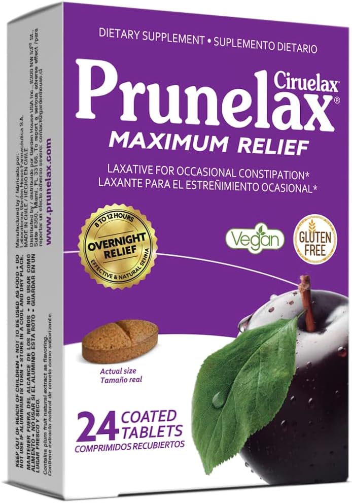 Prunelax Prunelax Ciruelax Maximum Relief Laxative Tablets with Natural Senna for Occasional Constipation, Senna Extract, Vegan & Gluten-Free, Gentle Overnight Relief - 24ct
