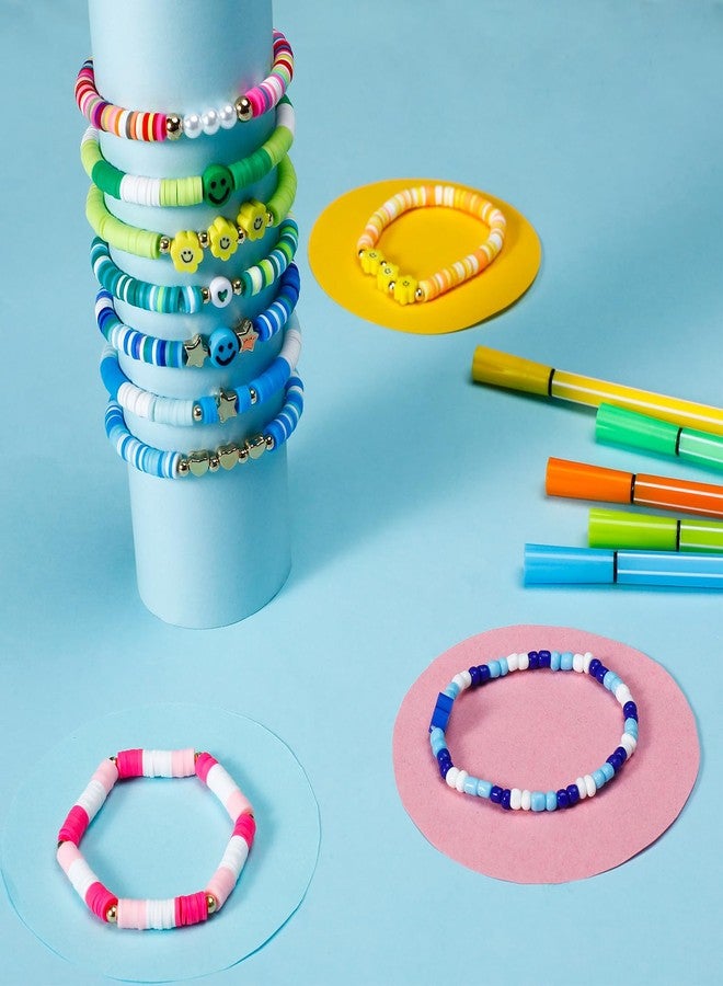 Sureio 24 Pcs Colorful Heart Smile Face Flower Friendship Bracelets Surfer Stretch Beaded Kids Bracelet for Girls Women Back to School Tween Girl Party Favors - Image 2