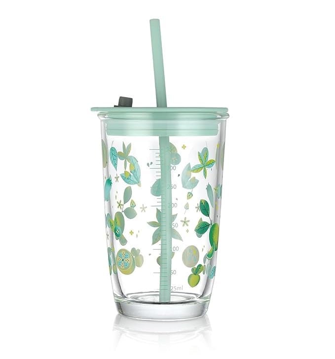 400ml Glass Tumbler with Airtight Lid & Straw – Travel Coffee Sipper Mug for Juice, Cocktail, Iced Tea, Smoothies, Hot & Cold Drinks (Mint, Pack of 1).  - Image 1