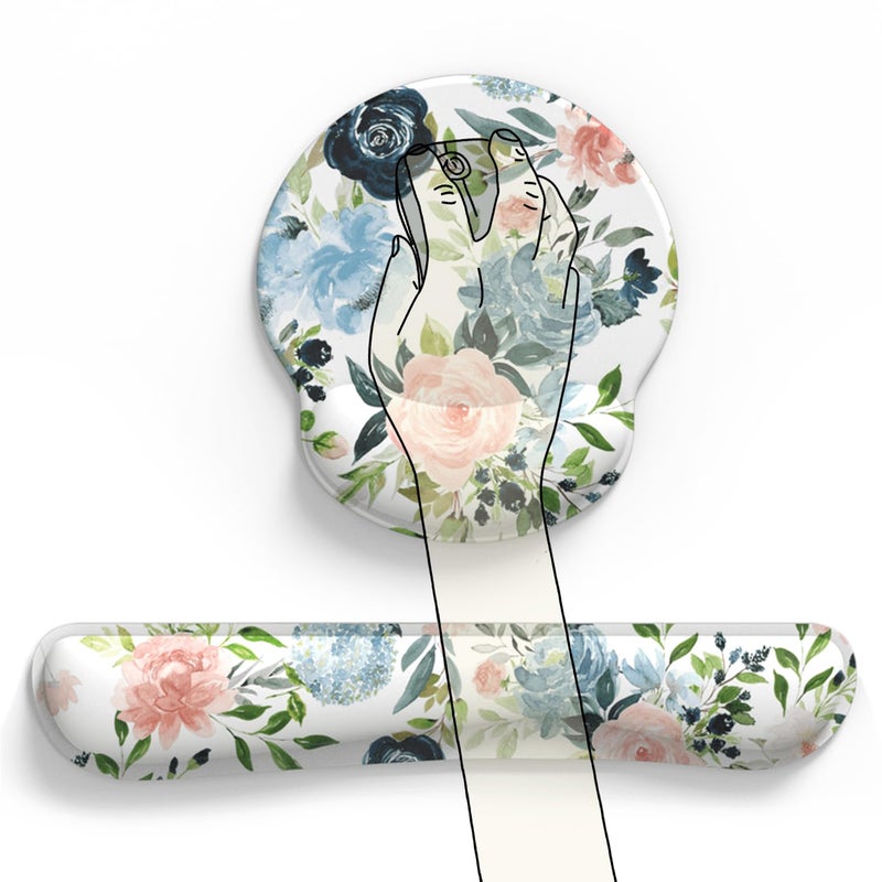 Mechanical Cattle Green Blue Pink Floral Mouse Pad Wrist Support Keyboard Wrist Rest Set, Ergonomic Mouse Pad with Non-Slip Pu Base for Computer Office Comfortable Mouse Wrist Rest Easy Typing & Pain Relief Mouse Pad. - Image 5