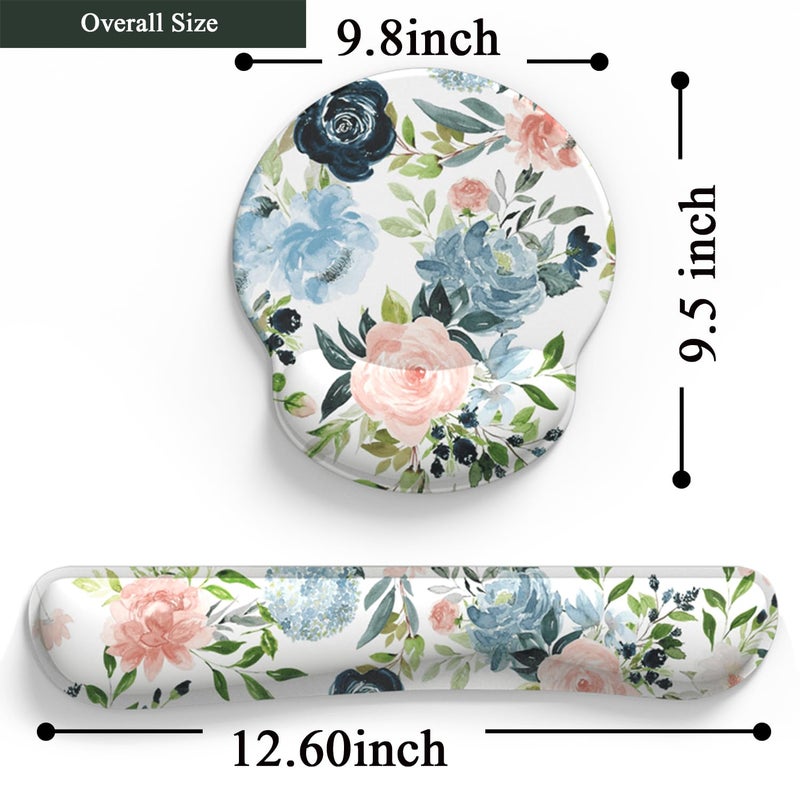 Mechanical Cattle Green Blue Pink Floral Mouse Pad Wrist Support Keyboard Wrist Rest Set, Ergonomic Mouse Pad with Non-Slip Pu Base for Computer Office Comfortable Mouse Wrist Rest Easy Typing & Pain Relief Mouse Pad. - Image 4