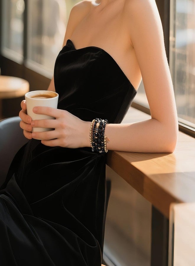 Coiris Multi Layers Statement Yellow Beaded Bracelet Adjustable Strand Bangle Bracelet for Women(BR1202-BlackGold) - Image 2