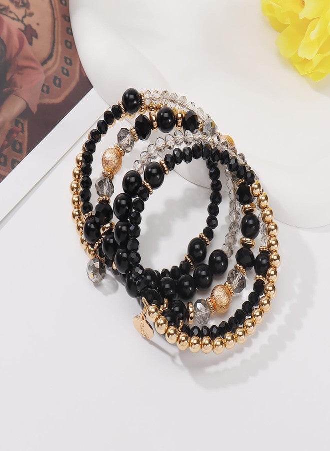 Coiris Multi Layers Statement Yellow Beaded Bracelet Adjustable Strand Bangle Bracelet for Women(BR1202-BlackGold) - Image 5