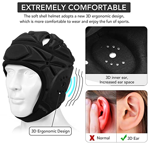 Surlim Soft Helmet for Flag Football Scrum Cap Soft Shell Helmet Rugby Headgear for Youth Adults (Black Pro, Large) - Image 2