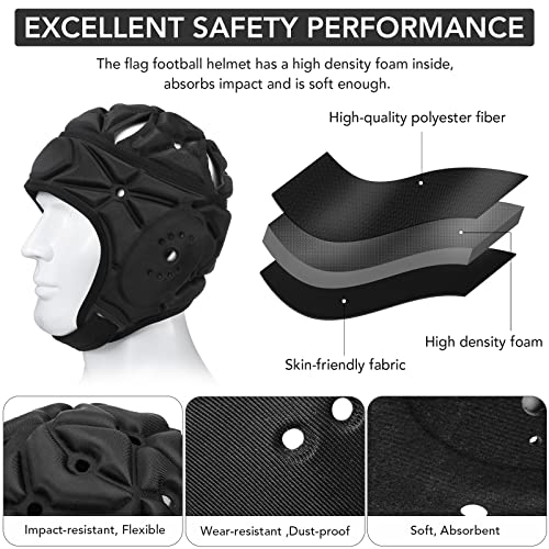 Surlim Soft Helmet for Flag Football Scrum Cap Soft Shell Helmet Rugby Headgear for Youth Adults (Black Pro, Large) - Image 3