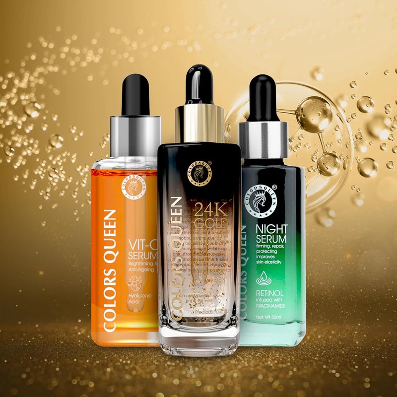 COLORS QUEEN Colors Queen Skin Regime Combo Pack of 3 with Vitamin C Face Serum  24K Gold Serum and Retinol Night Serum for Face  AntiAgeing  Hydrating Face Serum - Image 2