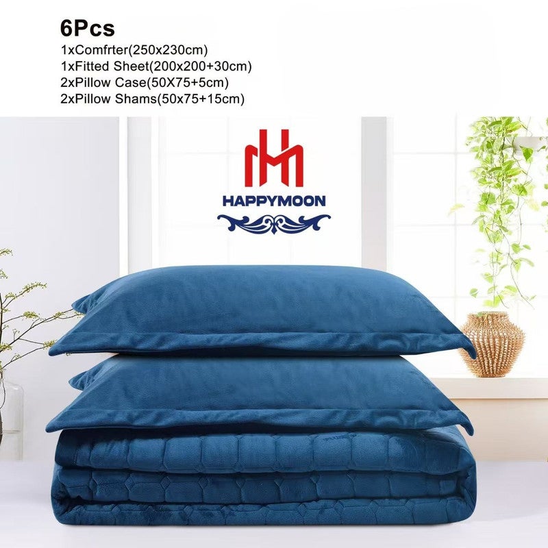 HAPPYMOON Velvet Comforter Set – 6 Pieces, King Size, Fits 250 × 230 cm Double Bed | Soft, Warm & Cozy - Image 2