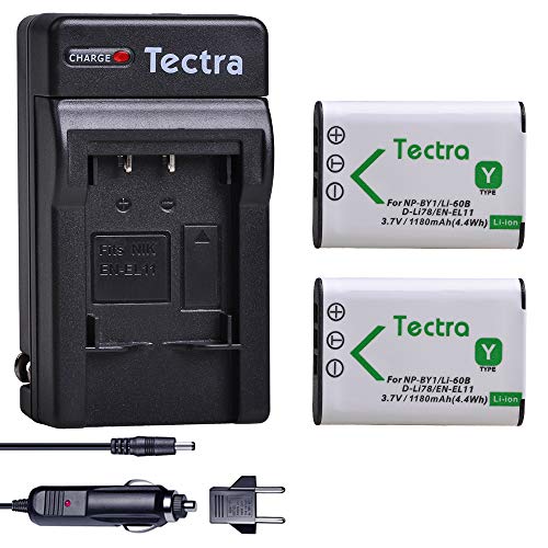 Tectra 2-Pack Battery and Charger Kit for NP-BY1 EN-EL11 LI-60B D-Li78 Compatible with Nikon Coolpix S550 S560 Sony Action Cam Mini HDR-AZ1VR AZ1 AZ1V AZ1VR Olympus FE-370 - Image 1