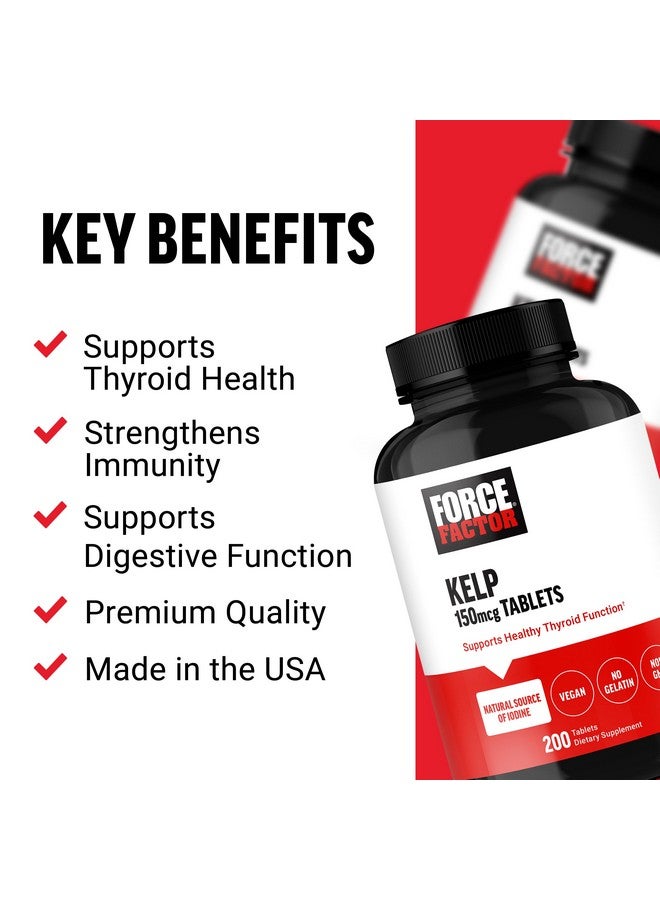 FORCE FACTOR Kelp for Iodine from Organic Kelp to Support Thyroid Health, Strengthen Immunity, and Digestion, Vegan, No Gelatin, Non-GMO 150mcg, 200 Tablets - Image 2