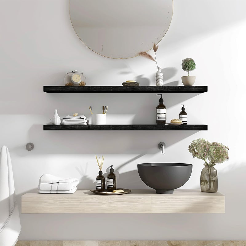 YYWUOJJ Wood Floating Shelves for Wall Decor, Rustic Wall Shelves for Bedroom Bathroom Kitchen Living Room, Set of 4 Black 36 Inch - Image 2