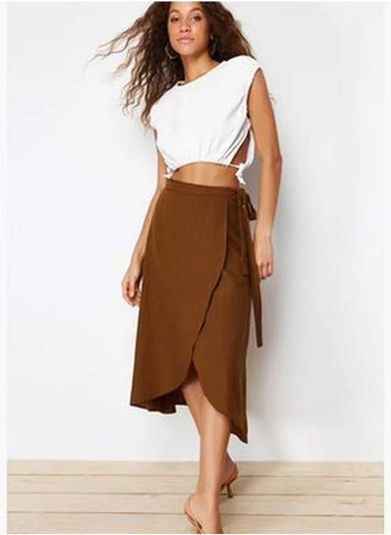 trendyol Camel Double-breasted Tie Detailed Midi Woven Skirt TWOSS24ET00052