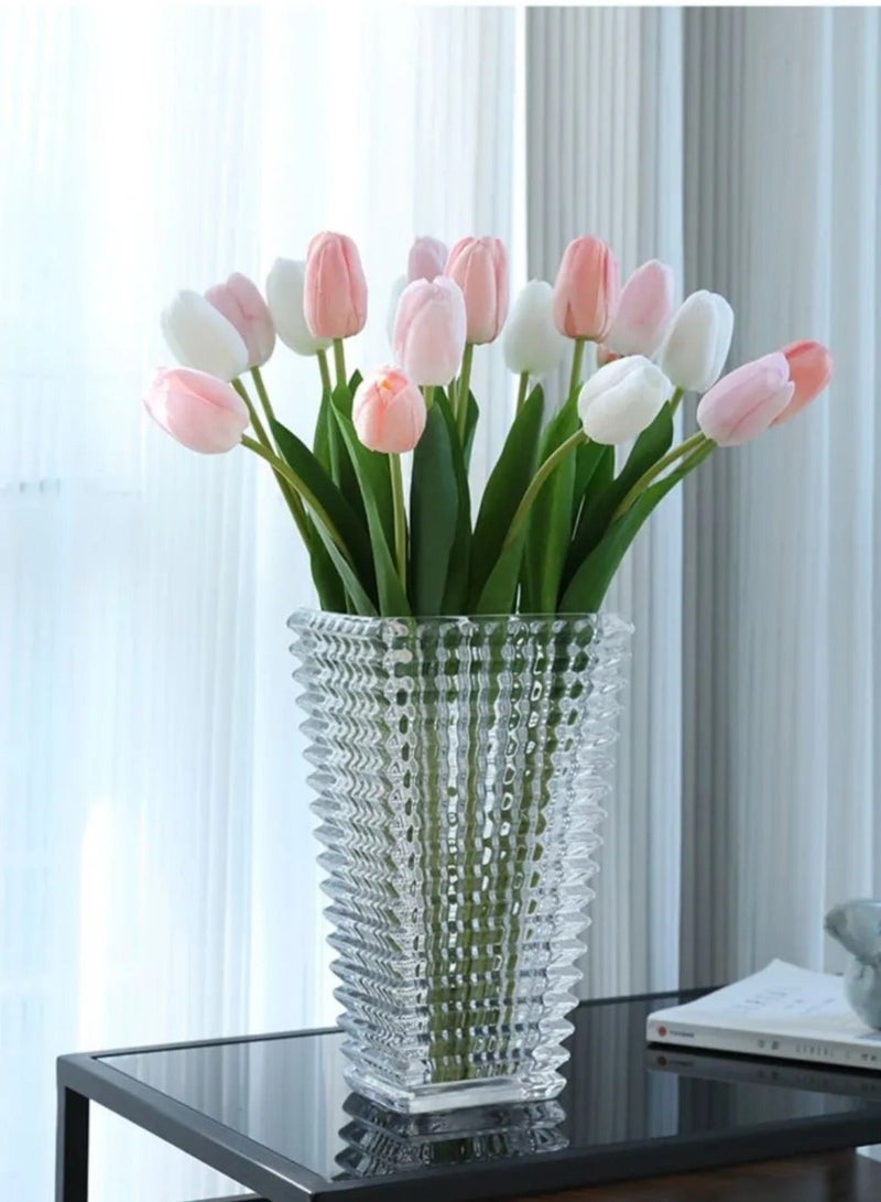 10pcs Super Real Touch Mixed Color Tulip Fake Flowers – 4 Pink+3 Light Pink+3 White, 47.5cm Long Stem | Soft Moist Feel, Home Wedding Party Office Decor - Image 1
