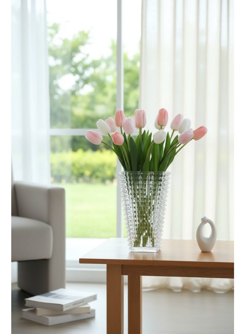 10pcs Super Real Touch Mixed Color Tulip Fake Flowers – 4 Pink+3 Light Pink+3 White, 47.5cm Long Stem | Soft Moist Feel, Home Wedding Party Office Decor - Image 4