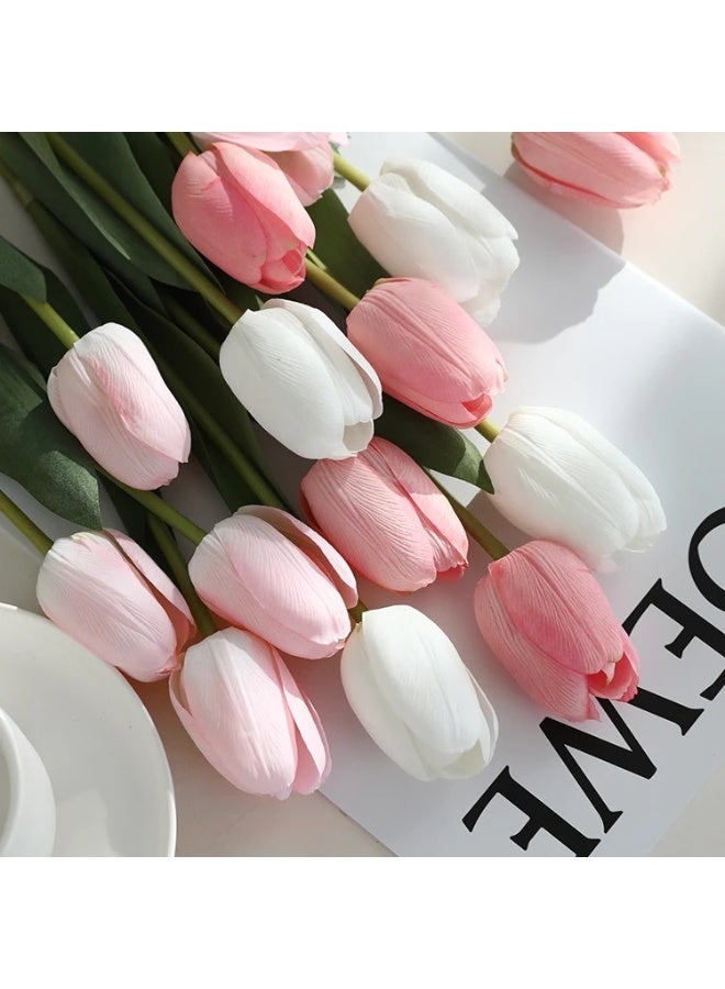 10pcs Super Real Touch Mixed Color Tulip Fake Flowers – 4 Pink+3 Light Pink+3 White, 47.5cm Long Stem | Soft Moist Feel, Home Wedding Party Office Decor - Image 5