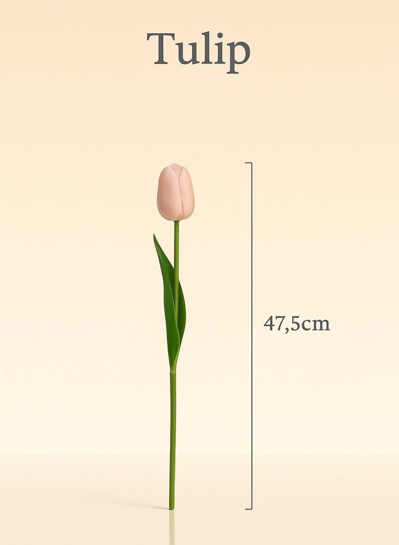 10pcs Super Real Touch Artificial Tulip Flowers – Mixed Color Variant (4 Pink + 3 Light Pink + 3 White) | 47.5cm Long Stem, Soft Moist Texture | Ideal for Home/Wedding/Party/Office Decor - Image 2