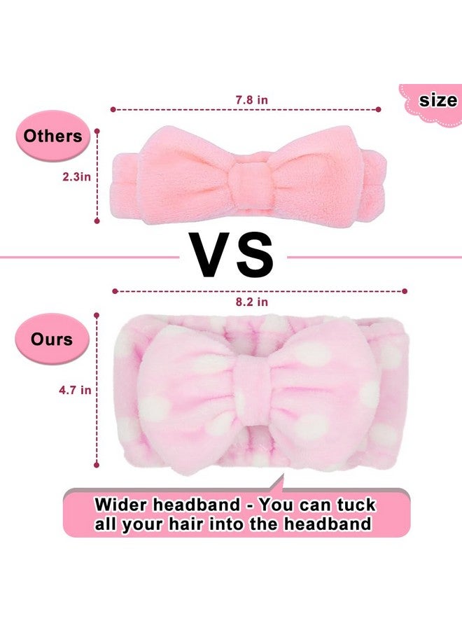 Shintop Hintop Women Fashion Lovely Soft Carol Fleece Bowknot Bow Makeup Cosmetic Shower Elastic Hair Band Hairlace Headband (Pink Polka Dots) - Image 4