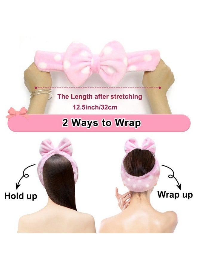 Shintop Hintop Women Fashion Lovely Soft Carol Fleece Bowknot Bow Makeup Cosmetic Shower Elastic Hair Band Hairlace Headband (Pink Polka Dots) - Image 3