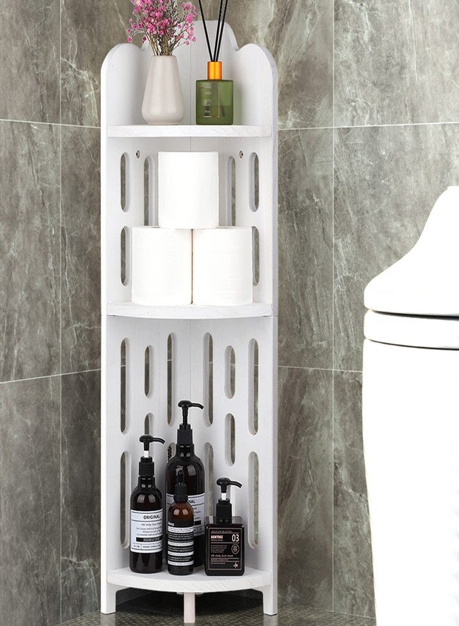 Meangood Bathroom Corner Shelf Stand, 3 Tier Solid Wood Display Shelf for Narrow Space, Shower Corner Shelf, Plant Stand Nightstand, for Living Room, Bedroom, Home Office, Elegant White - Image 1