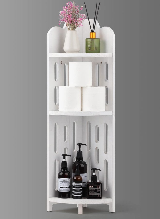 Meangood Bathroom Corner Shelf Stand, 3 Tier Solid Wood Display Shelf for Narrow Space, Shower Corner Shelf, Plant Stand Nightstand, for Living Room, Bedroom, Home Office, Elegant White - Image 2