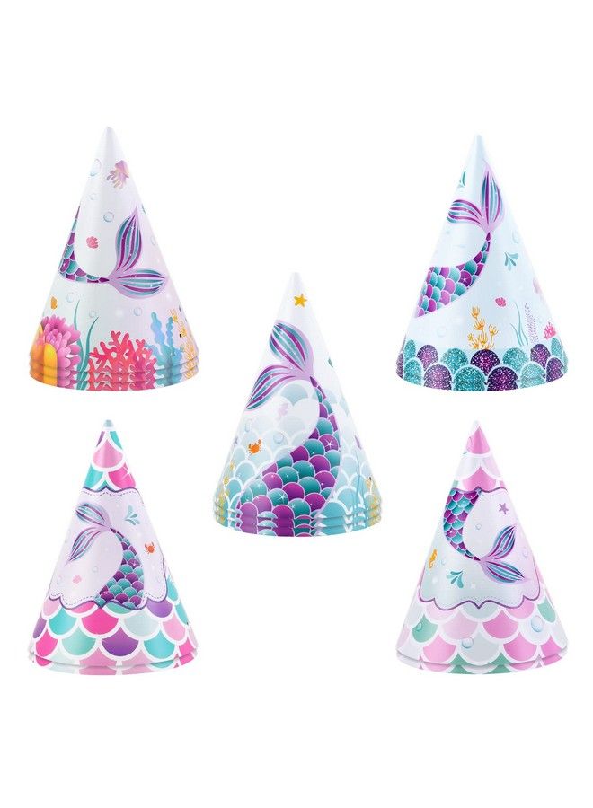 Wernnsai 12 Pieces Mermaid Party Hat Mermaid Birthday Party Supplies For Girls Kids Mermaid Theme Party Cone Hat Fun Art Craft Paper Party Hats In 5 Style - Image 2