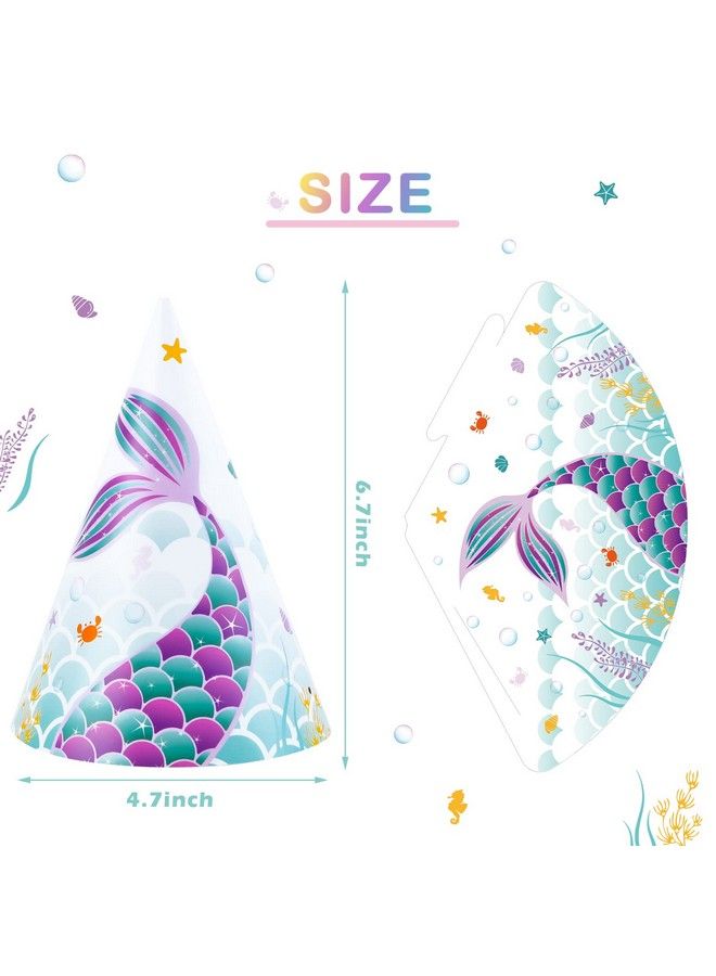 Wernnsai 12 Pieces Mermaid Party Hat Mermaid Birthday Party Supplies For Girls Kids Mermaid Theme Party Cone Hat Fun Art Craft Paper Party Hats In 5 Style - Image 3