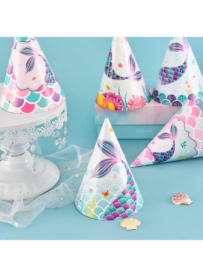 Wernnsai 12 Pieces Mermaid Party Hat Mermaid Birthday Party Supplies For Girls Kids Mermaid Theme Party Cone Hat Fun Art Craft Paper Party Hats In 5 Style - Image 5