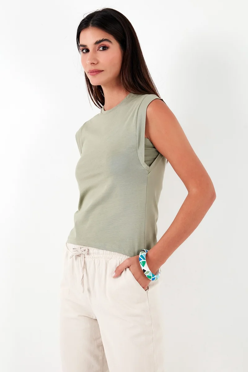 Lela Cotton Crew Neck Sleeveless Basic T Shirt Women's T Shirt 5864201