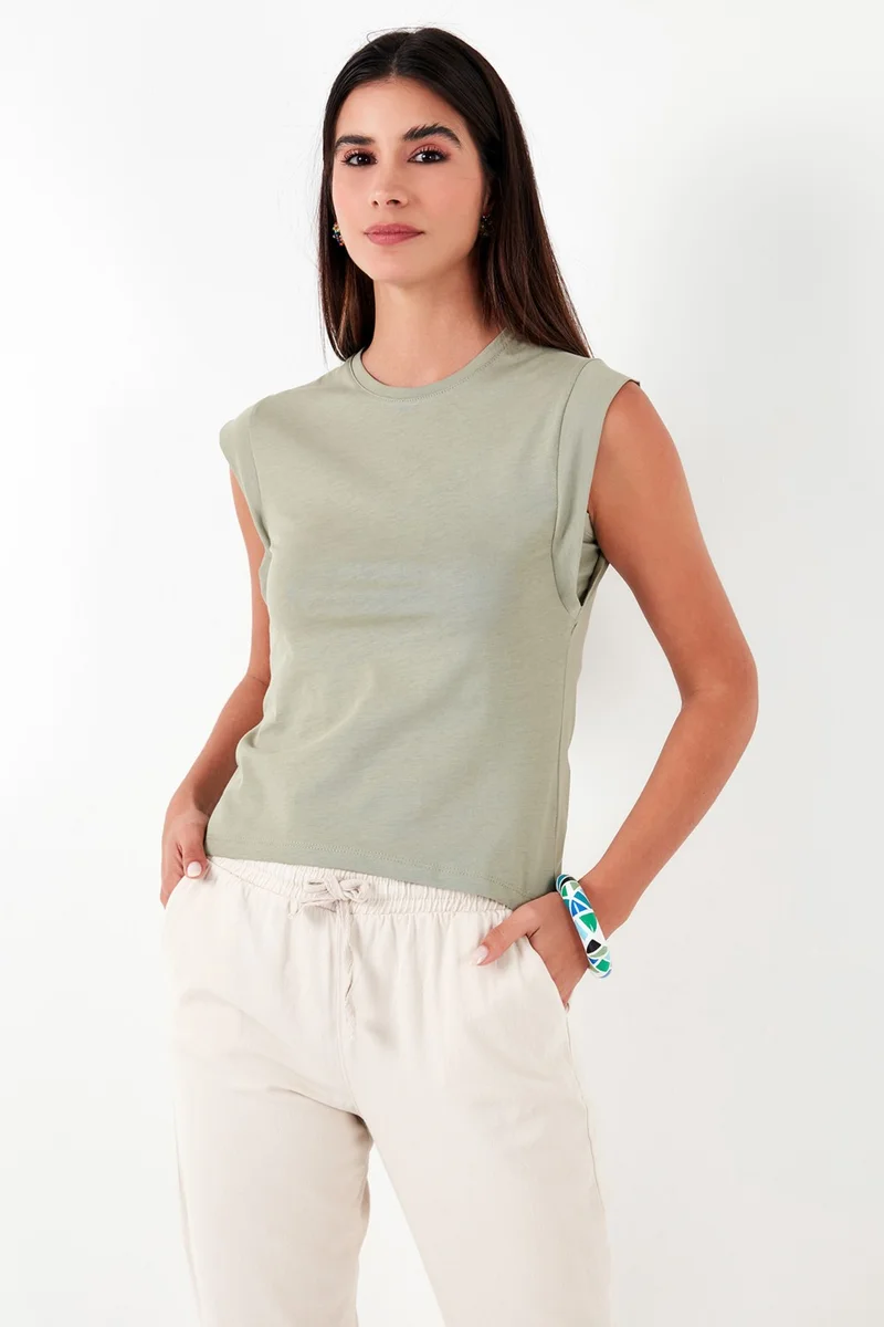 Lela Cotton Crew Neck Sleeveless Basic T Shirt Women's T Shirt 5864201