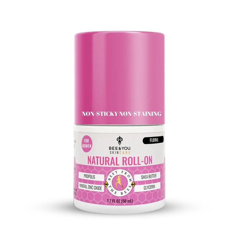 BEE & YOU Bee and You All Natural Deodorant for Women, Single Pack, Roll On, Propolis, Shea Butter, Mineral Zinc, Floral Fresh Scent, Light, Fresh Cooling