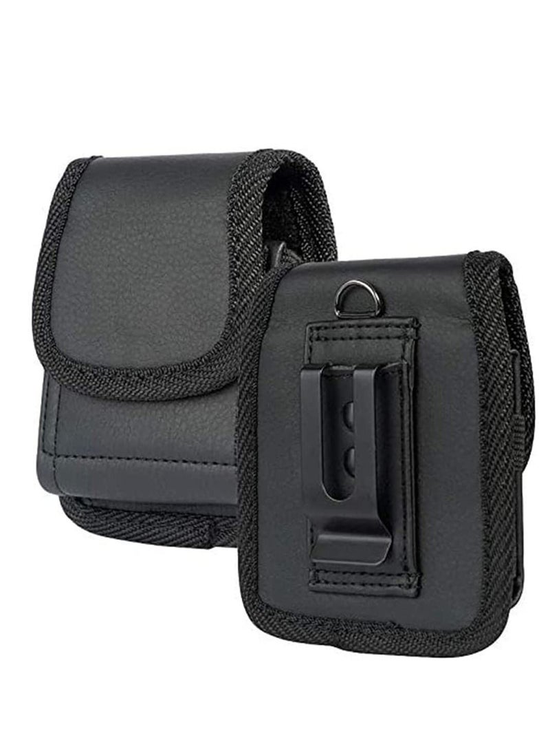 Excefore Case for Galaxy Z Flip Phone, Black Vegan Leather Vertical Pouch [with Belt Loop, Metal Clip, Magnetic Closure] for Samsung Z Flip 5G, Z Flip 3 - Image 1