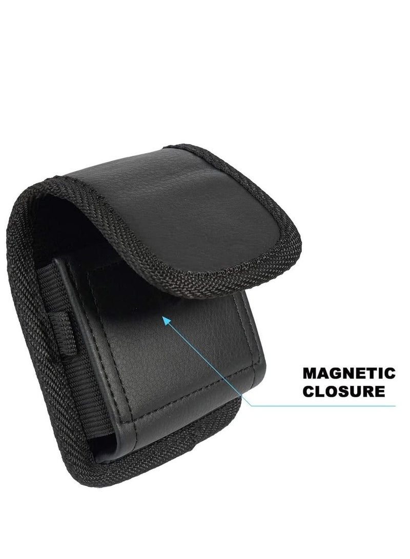 Excefore Case for Galaxy Z Flip Phone, Black Vegan Leather Vertical Pouch [with Belt Loop, Metal Clip, Magnetic Closure] for Samsung Z Flip 5G, Z Flip 3 - Image 5