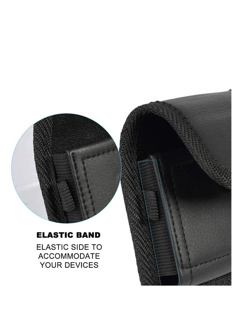 Excefore Case for Galaxy Z Flip Phone, Black Vegan Leather Vertical Pouch [with Belt Loop, Metal Clip, Magnetic Closure] for Samsung Z Flip 5G, Z Flip 3 - Image 3