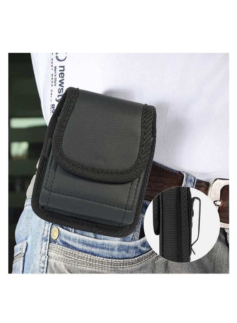 Excefore Case for Galaxy Z Flip Phone, Black Vegan Leather Vertical Pouch [with Belt Loop, Metal Clip, Magnetic Closure] for Samsung Z Flip 5G, Z Flip 3 - Image 2