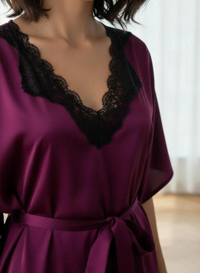 Aadaraya  Adaraya Night Dress Short Sleeve With Belt for Women | Best Price UAE