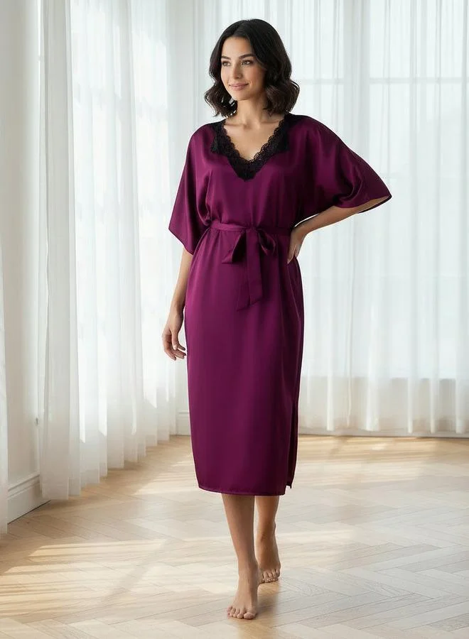 أدريا أدارايا فستان نوم قصير الأكمام بحزام