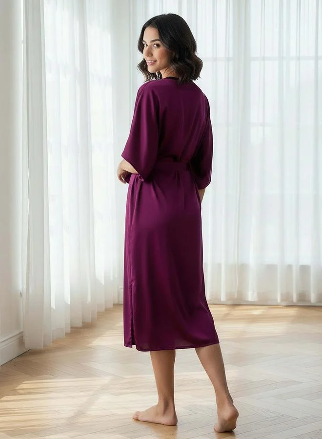 Aadaraya  Adaraya Night Dress Short Sleeve With Belt for Women | Best Price UAE