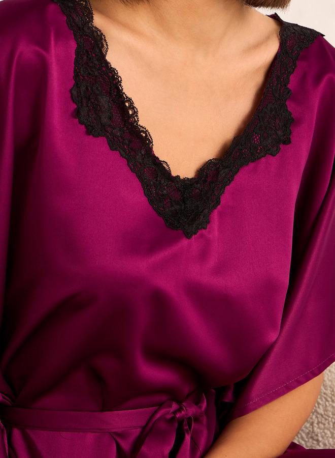 Aadaraya Adaraya Night Dress Short Sleeve With Belt - Image 5