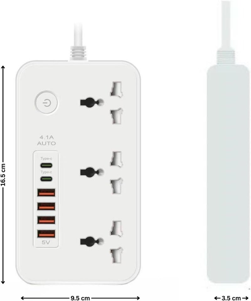 NOJTI لوحة تمديد، مشترك كهربائي مع 6 منافذ USB و3 مقابس عالمية، سلك تمديد بقدرة 2500 واط 10 أمبير، مشترك كهربائي مزود بحماية من زيادة التيار ثلاثي الأطراف للمنزل، المكتب، الكمبيوتر، شحن الجوال (أبيض-Z65) - Image 2