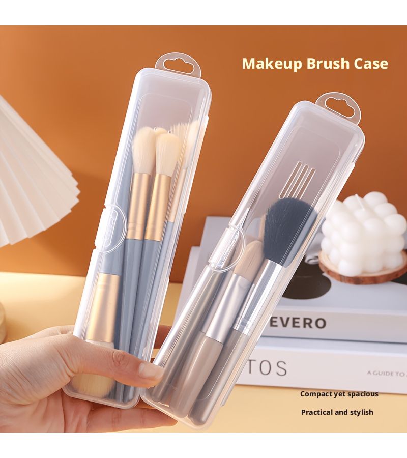 4pcs Transparent Travel Makeup Brush Case Dustproof Crushproof Plastic Protective Cover With Lid For Bathroom Storage Suitable For Brushes Lipstick Eyeshadow Containers Portable Small Items Holder - Image 1