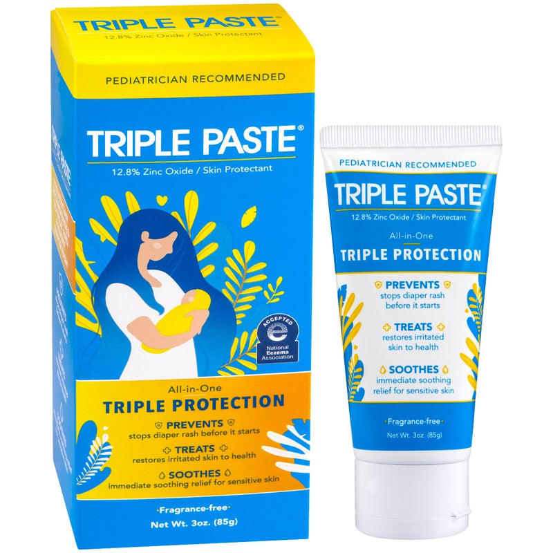 Triple Paste كريم طفح الحفاض ثلاثي المعجون للأطفال - أنبوب 3 أونصات - مرهم أكسيد الزنك يعالج، يهدئ ويمنع طفح الحفاض - تركيبة مضادة للحساسية موصى بها من قبل أطباء الأطفال مع نباتات مهدئة - Image 1