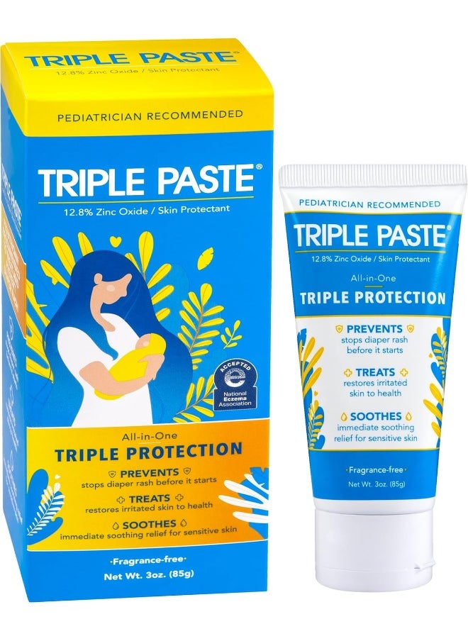 Triple Paste Triple Paste Diaper Rash Cream for Baby - 3 oz Tube - Zinc Oxide Ointment Treats, Soothes and Prevents Diaper Rash - Pediatrician-Recommended Hypoallergenic Formula with Soothing Botanicals  - Image 1
