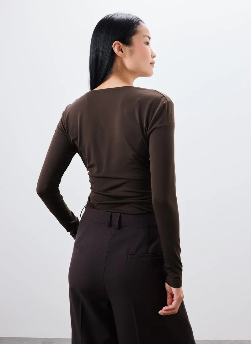 ماتلان Chocolate Brown Cowl Neck Top