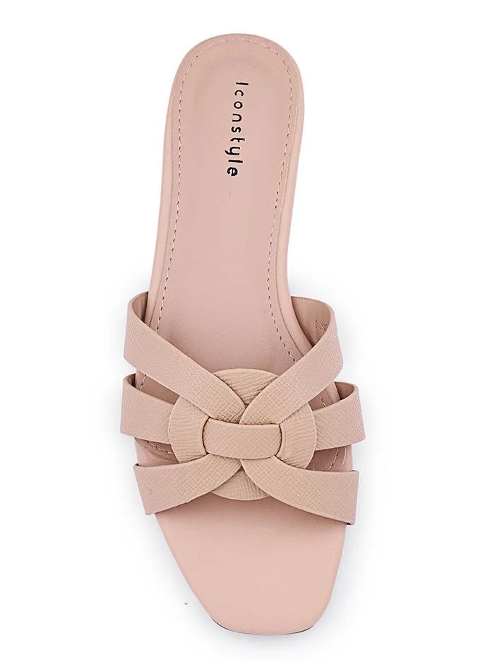 Iconstyle Beige Croc-Embossed Flat Mules for Women | Best Price UAE