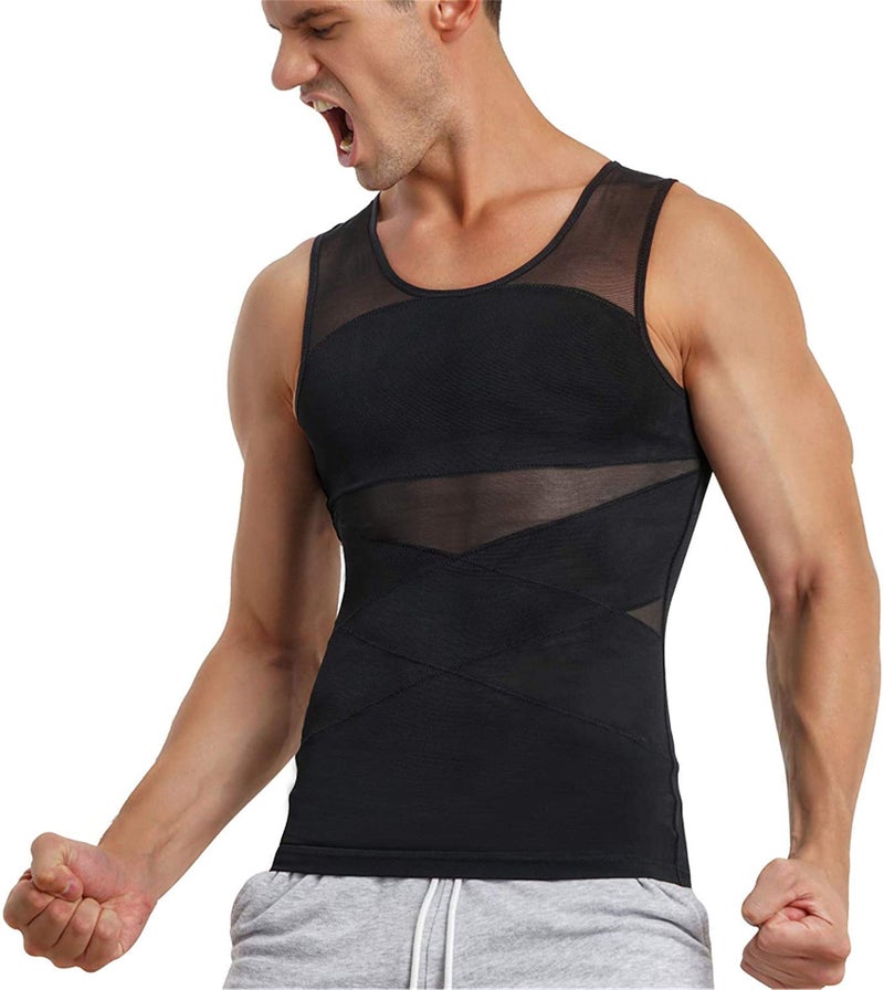 TAILONG Men's Compression Shirt for Body Shaper Slimming Vest Tight Tummy Underwear Tank Top (Black, XXXX-Large) - Image 1