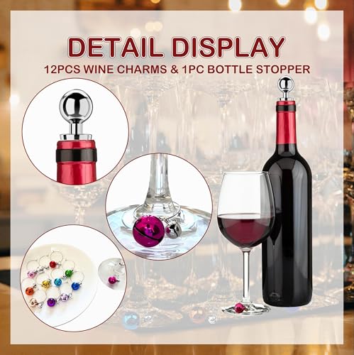 VGEUNA Wine Glass Charms for Stem Glasses with Bottle Stopper Set, Jingle Bell Drink Markers Identifiers Tags for Tasting Party Wine Night - Image 3